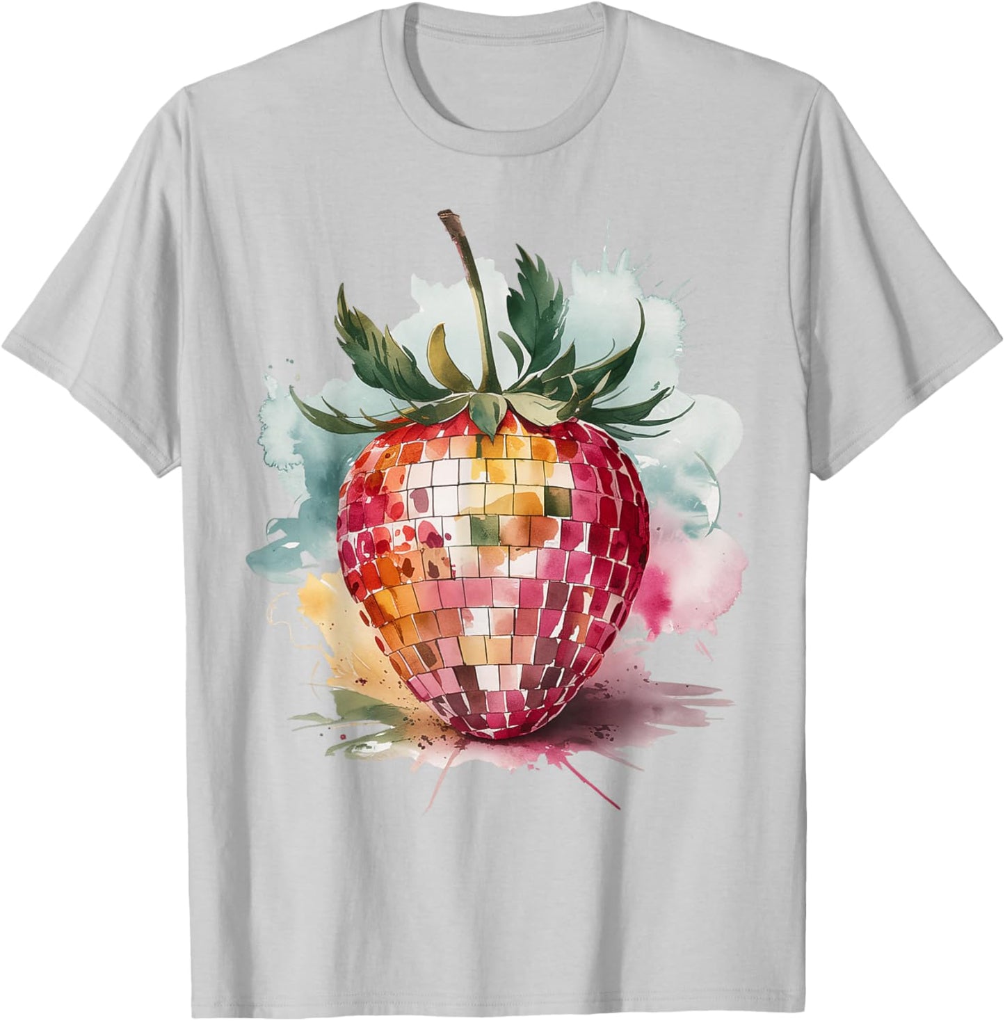 Watercolor Disco Strawberry Retro Party Aesthetic T-Shirt - T-Shirt | Ash