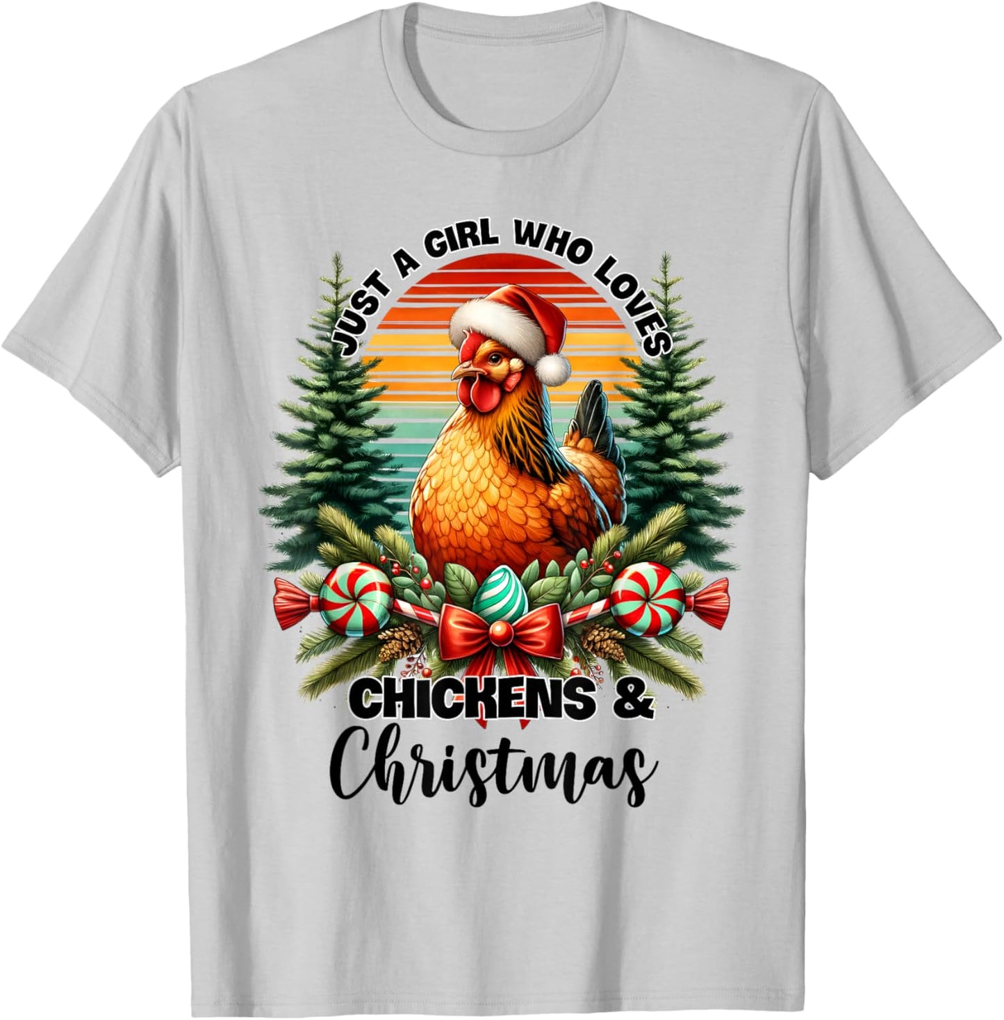 Just a girl who loves Christmas and chickens T-Shirt - T-Shirt | Ash