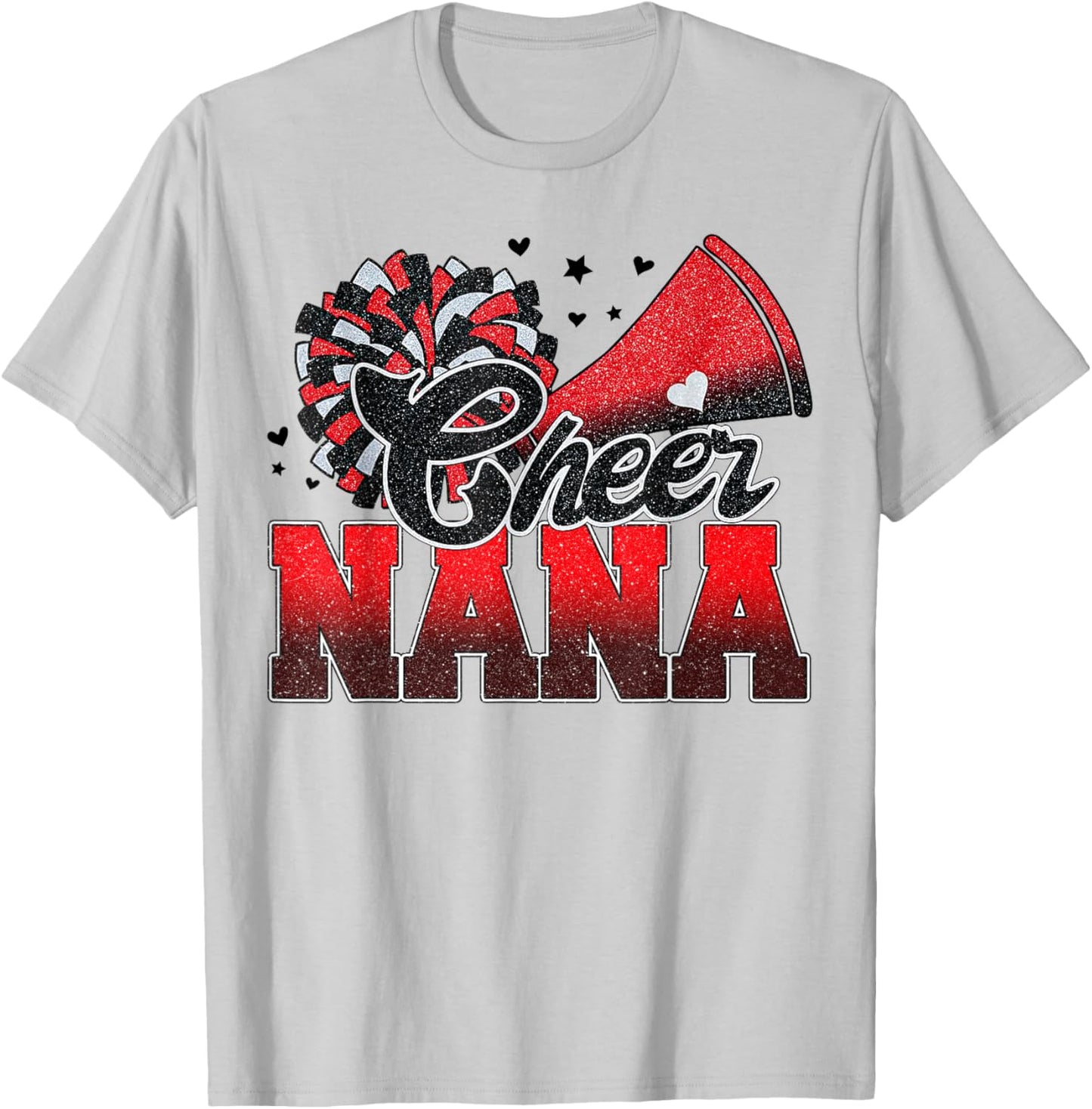 Cheer Nana Cheer Leader Gift Biggest Fan Black Red Pom Pom T-Shirt - T-Shirt | Ash