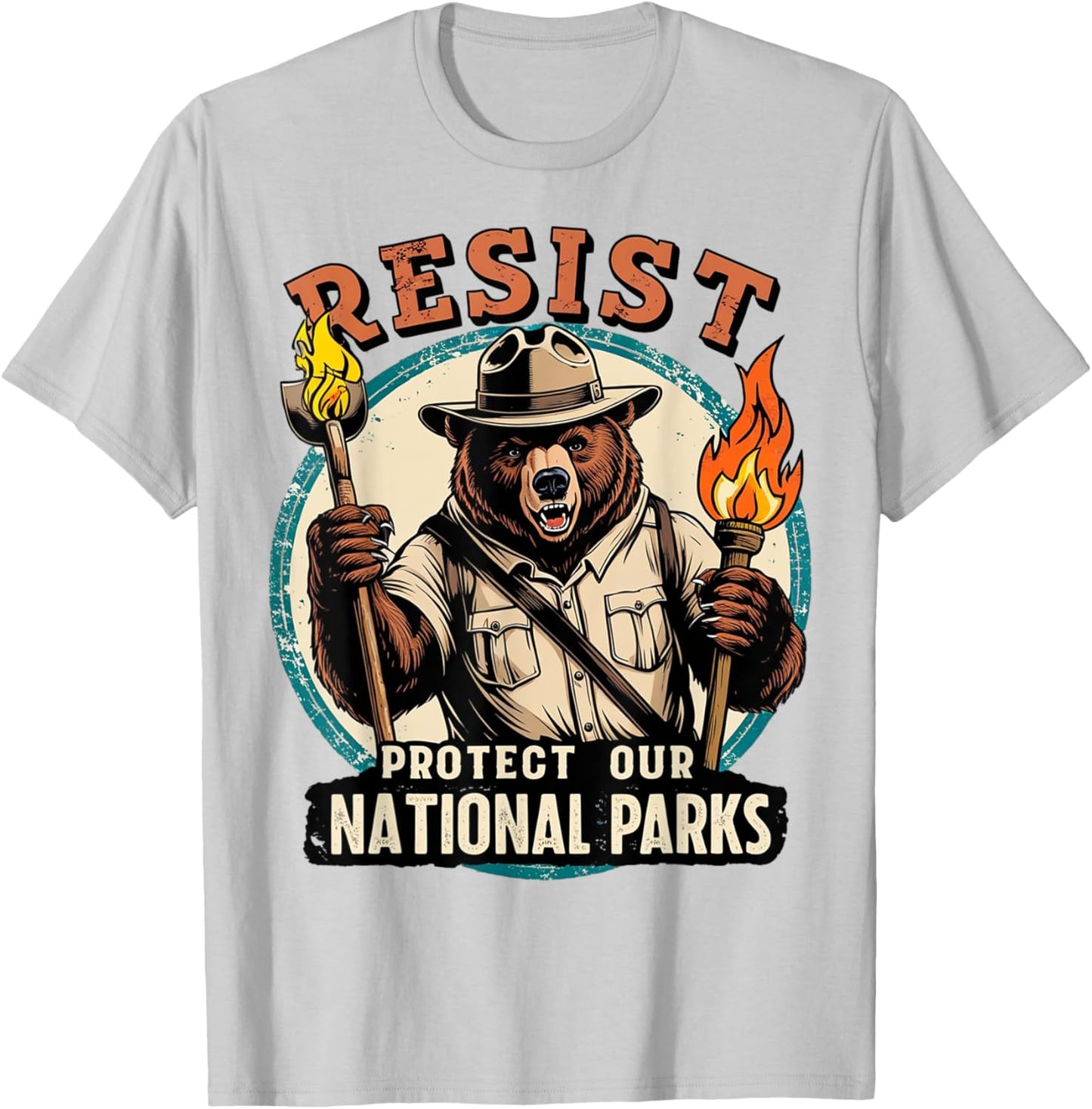 Protect Our National Parks Resist Vintage Retro Bear T-Shirt - T-Shirt | Ash