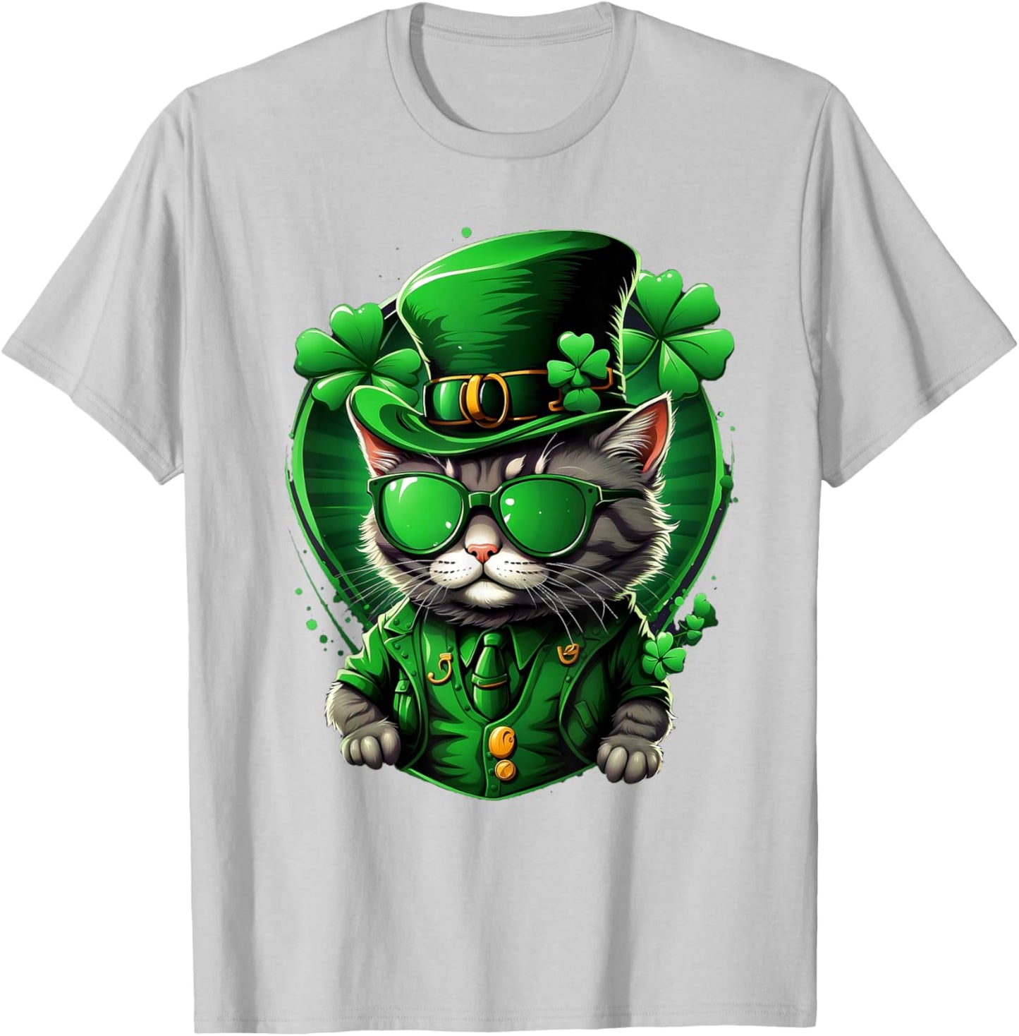 St Patricks Day Cat Men Women Boys Girls Clover Irish Cats T-Shirt - T-Shirt | Ash