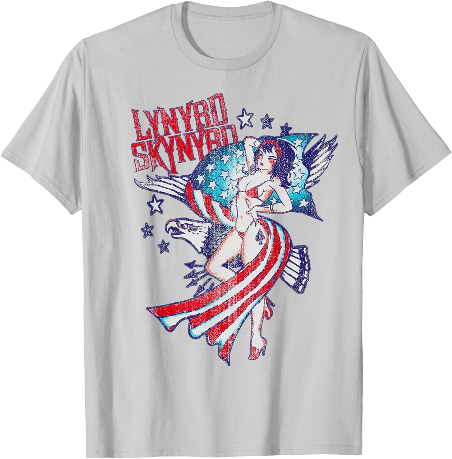 Lynyrd Skynyrd Lady Liberty Eagle Stars Stripes US Rock Flag T-Shirt - T-Shirt | Ash