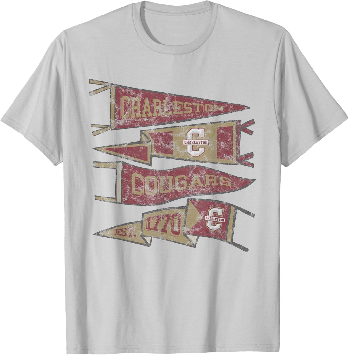 College of Charleston Cougars Distressed Pennants T-Shirt - T-Shirt | Ash