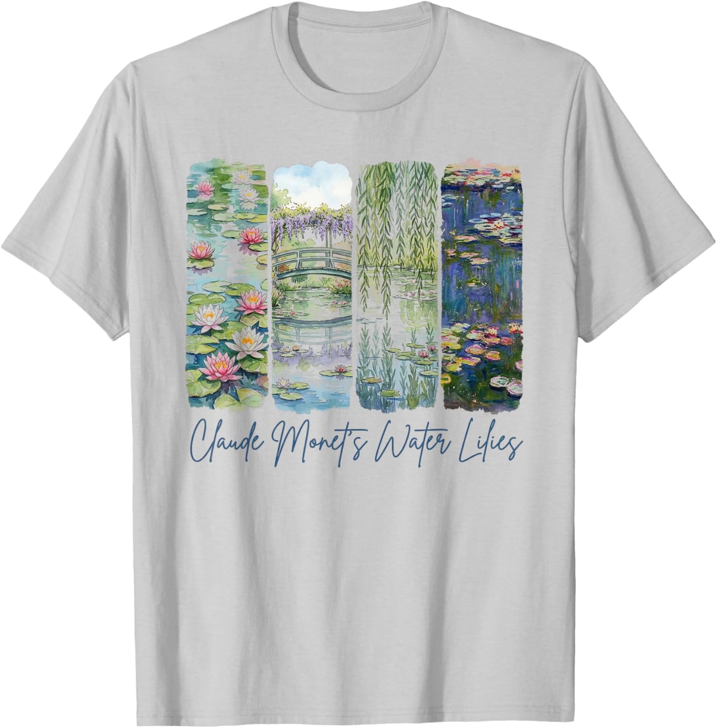 4 Panel Claude Monet's Water Lilies Classical Painting T-Shirt - T-Shirt | Ash