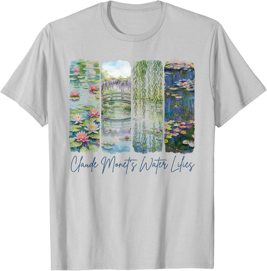 4 Panel Claude Monet's Water Lilies Classical Painting T-Shirt - T-Shirt | Ash