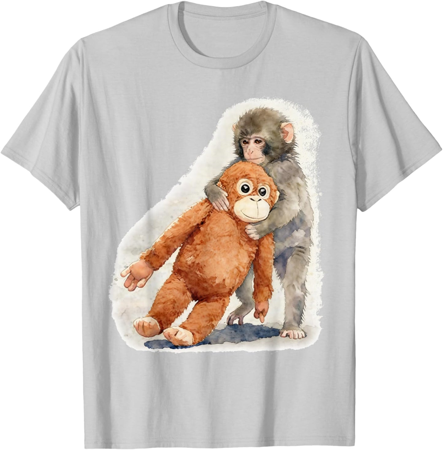 Punch – Cute Baby Monkey and Orangutan Plush Watercolor T-Shirt - T-Shirt | Ash