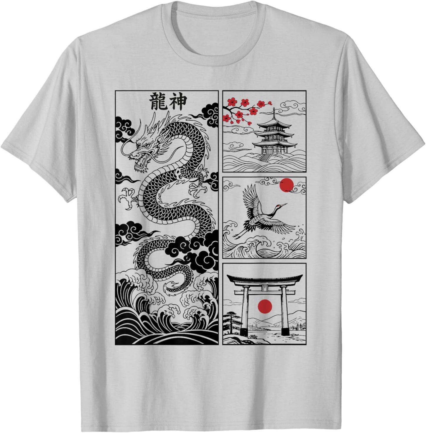 Japanese Dragon Great Wave Off Kanagawa Vintage Japan Art T-Shirt - T-Shirt | Ash