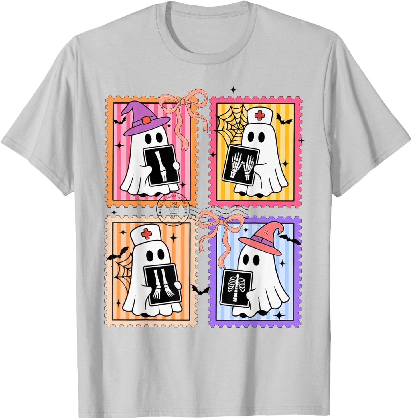 Halloween Radiology Technologist RAD Tech X-ray Ghost Stamp T-Shirt - T-Shirt | Ash