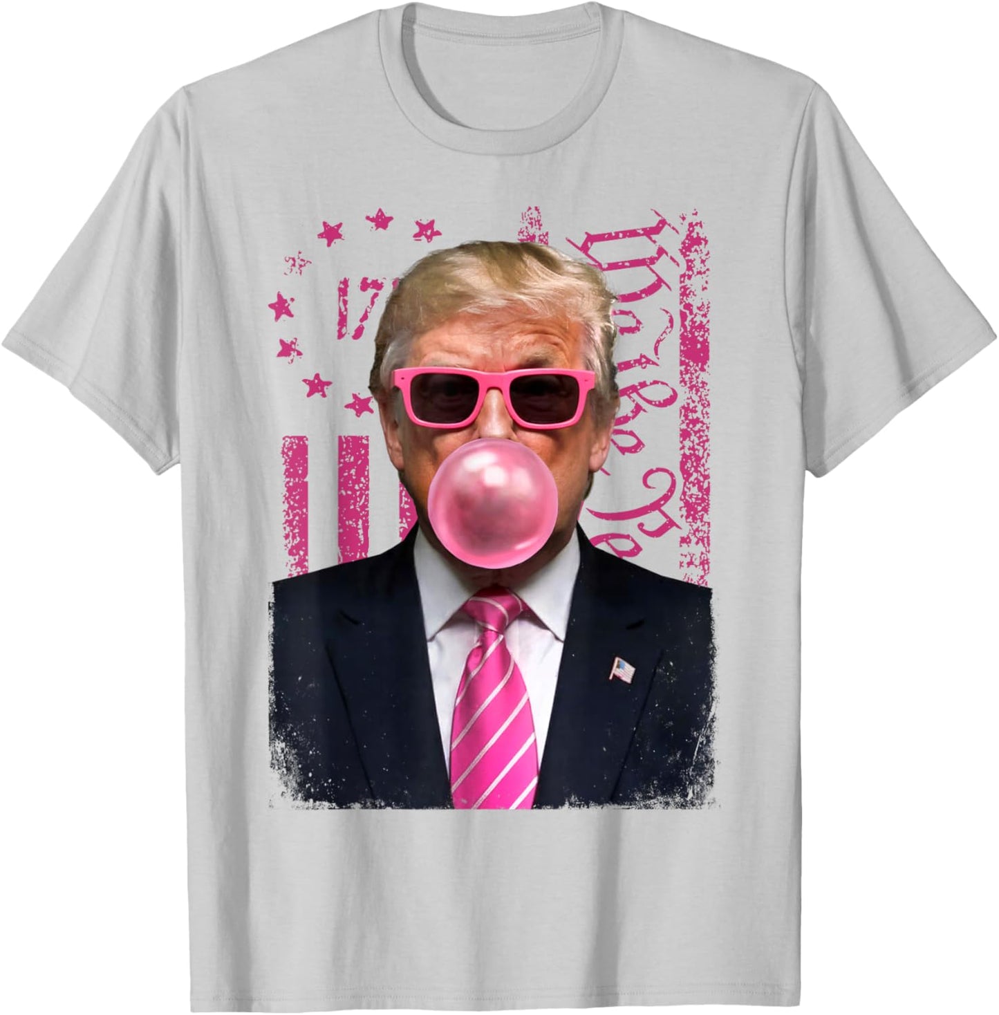 Donald Trump Pink Bubblegum Satire - Pop Art with USA Flag T-Shirt - T-Shirt | Ash