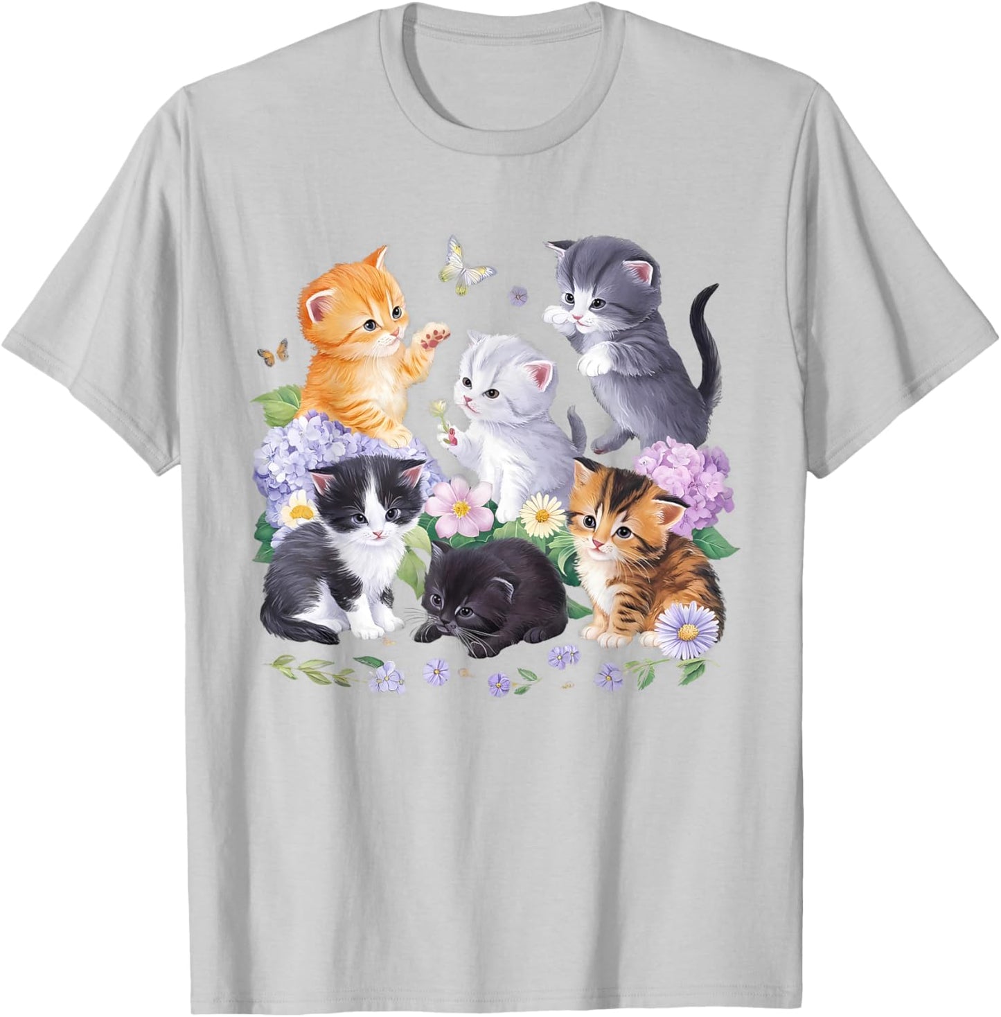 Cute Cat With Flowers For Cat Lovers Girl Women T-Shirt - T-Shirt | Ash