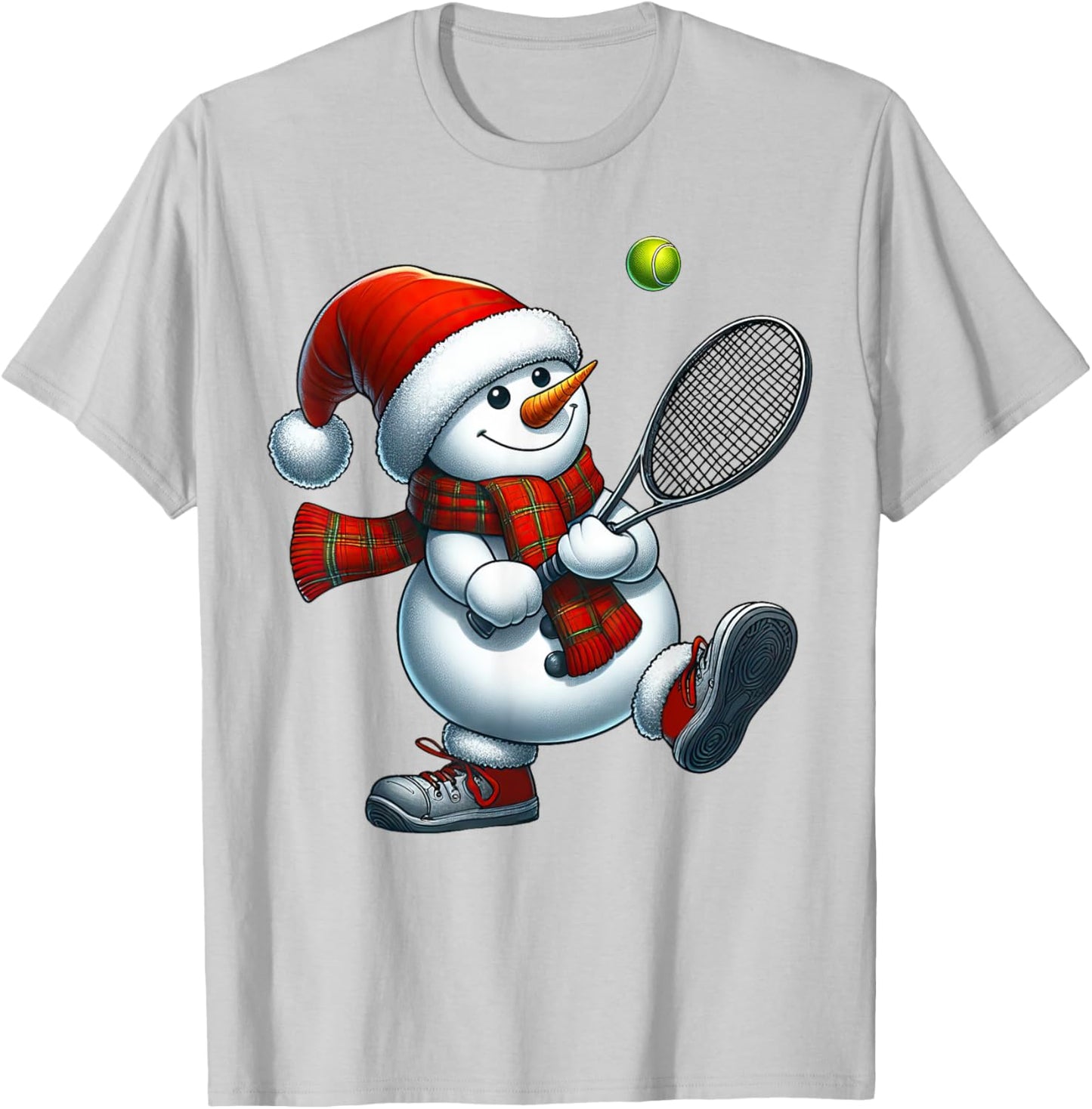 Tennis Snowman Santa Hat Christmas Xmas Boys Girls Kids T-Shirt - T-Shirt | Ash