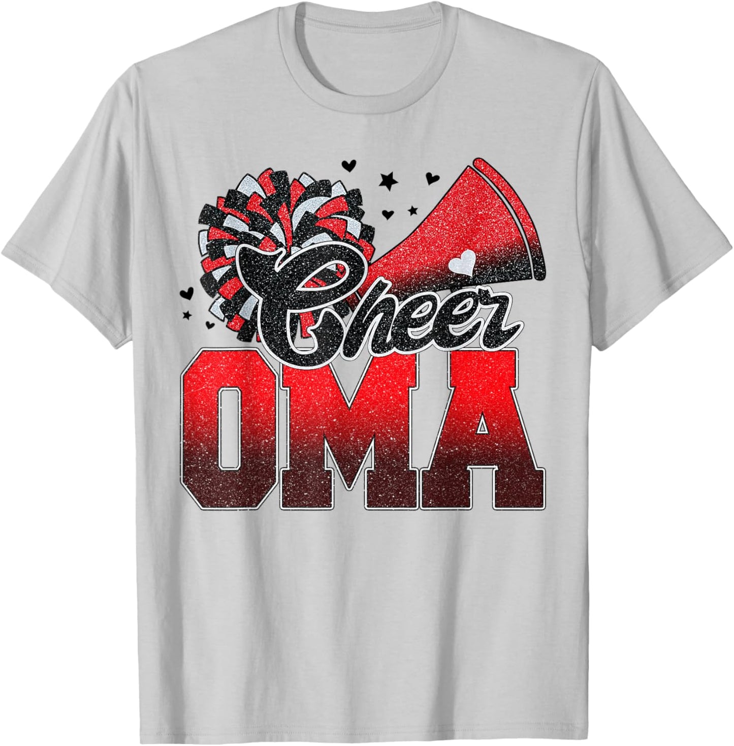 Cheer Oma Cheer Leader Gift Biggest Fan Black Red Pom Pom T-Shirt - T-Shirt | Ash