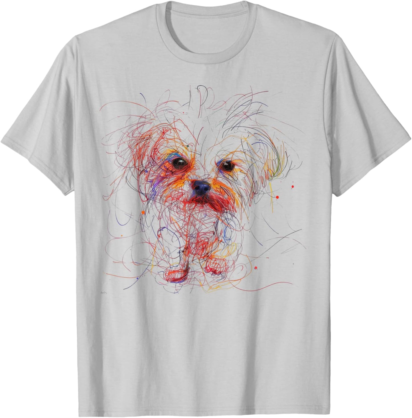 Maltese Lover Dog Drawn With Colored Pencils Favorite Pet T-Shirt - T-Shirt | Ash