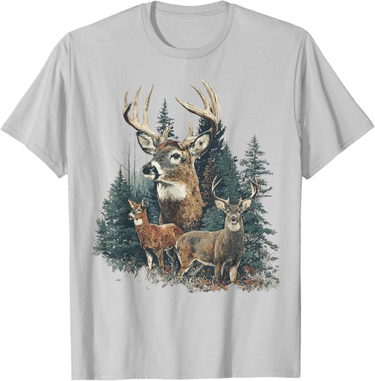 Vintage Deer 90s Graphic Style Hunter Deer Faded Nature T-Shirt - T-Shirt | Ash