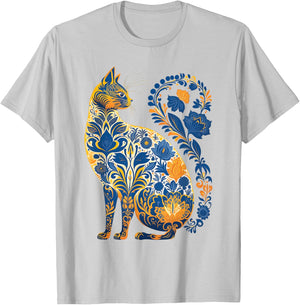 Ukraine Cat Floral Retro Ukrainian Flag & Vyshyvanka Style T-Shirt - T-Shirt | Ash