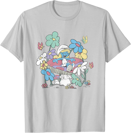 The Smurfs Smurfette Having Fun In Nature Distressed T-Shirt - T-Shirt | Ash
