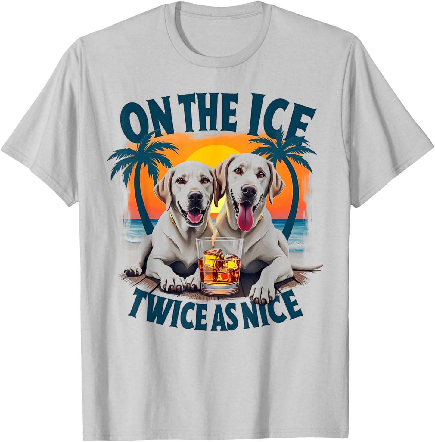 Labrador Retriever Dog Beach Vibes Tropical Sunset Design Women Kids T-Shirt - T-Shirt | Ash