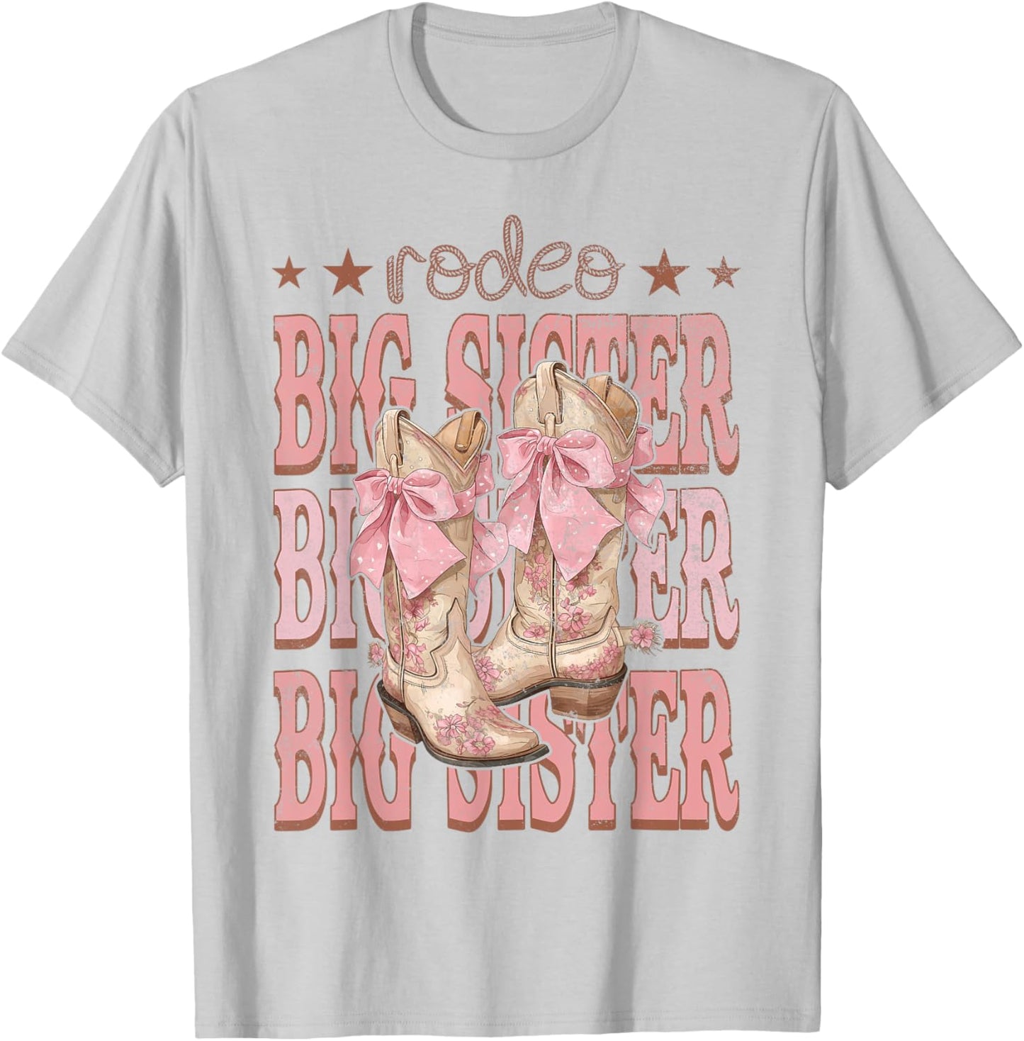 Rodeo Big Sister Pink Boots Coquette Cow-Girl Birthday Party T-Shirt - T-Shirt | Ash