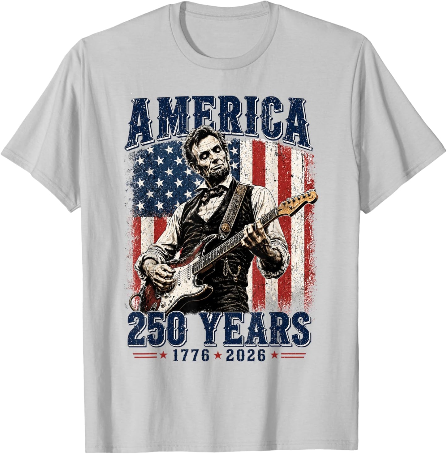Vintage Abraham Lincoln Abe Lincoln Playing Guitar 250 Years T-Shirt - T-Shirt | Ash