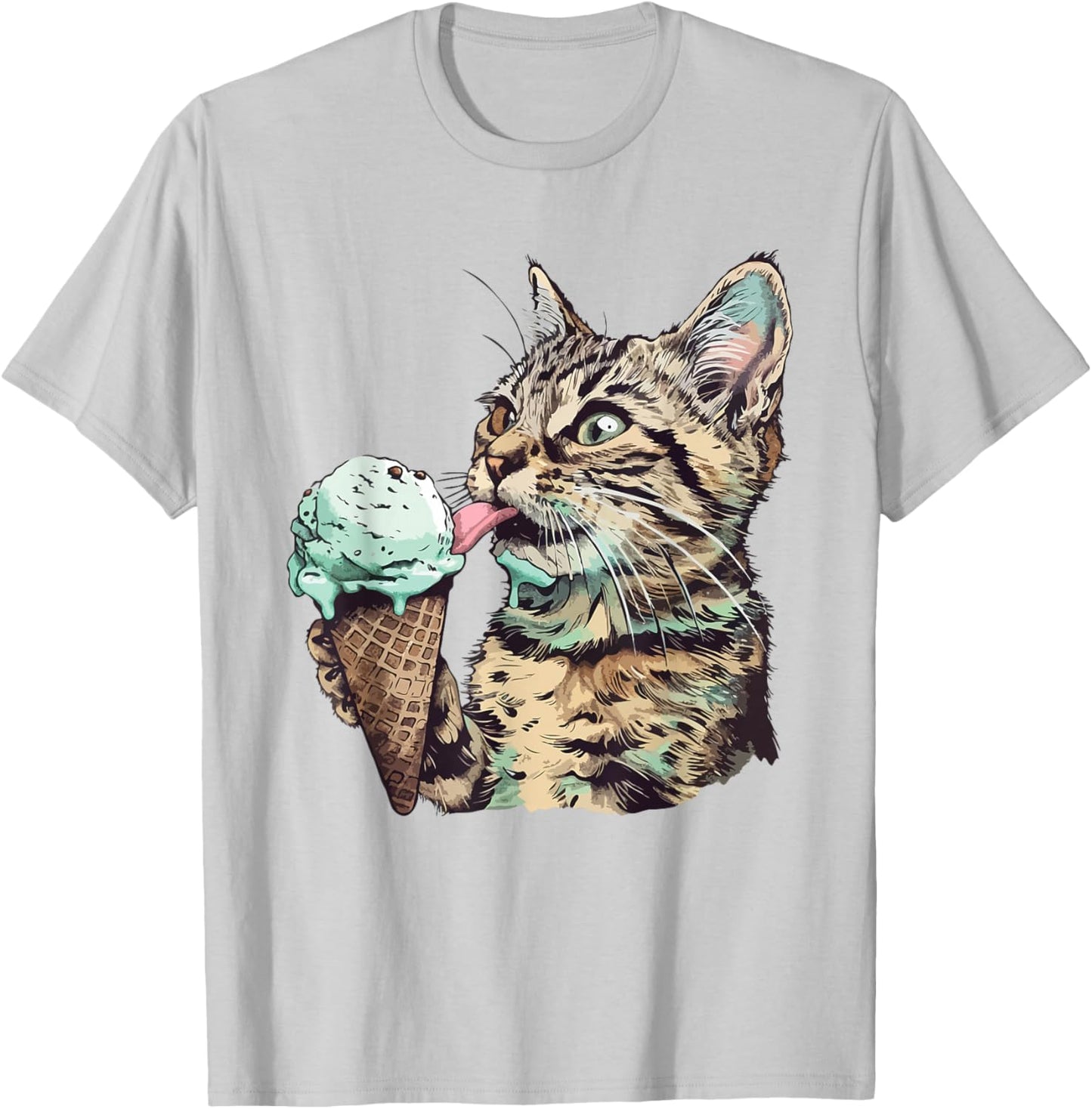 Funny Cat Eating Mint chocolate chip ice cream Cat Ice Cream T-Shirt - T-Shirt | Ash