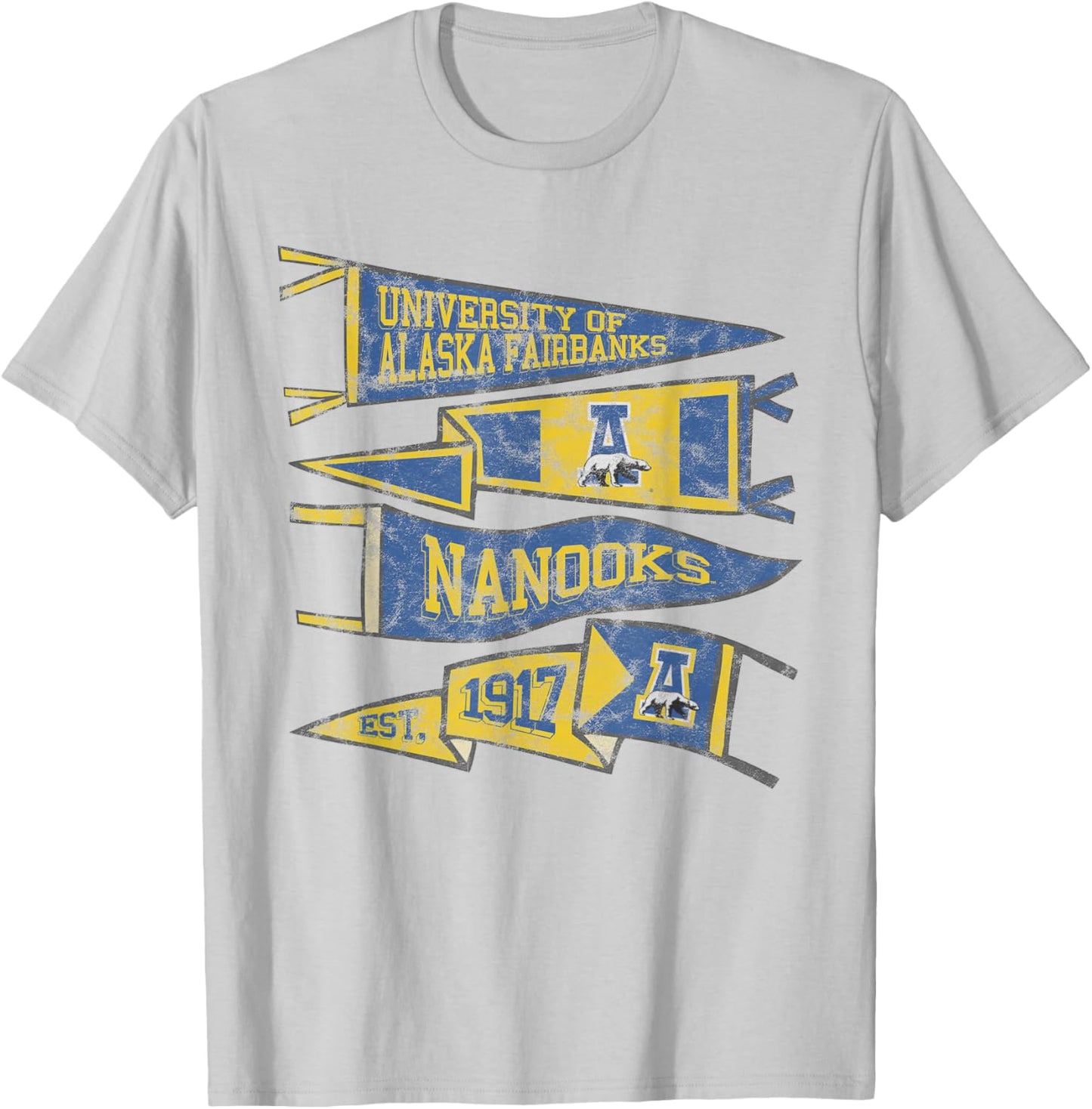 University of Alaska-Fairbanks Nanooks Distressed Pennants T-Shirt - T-Shirt | Ash
