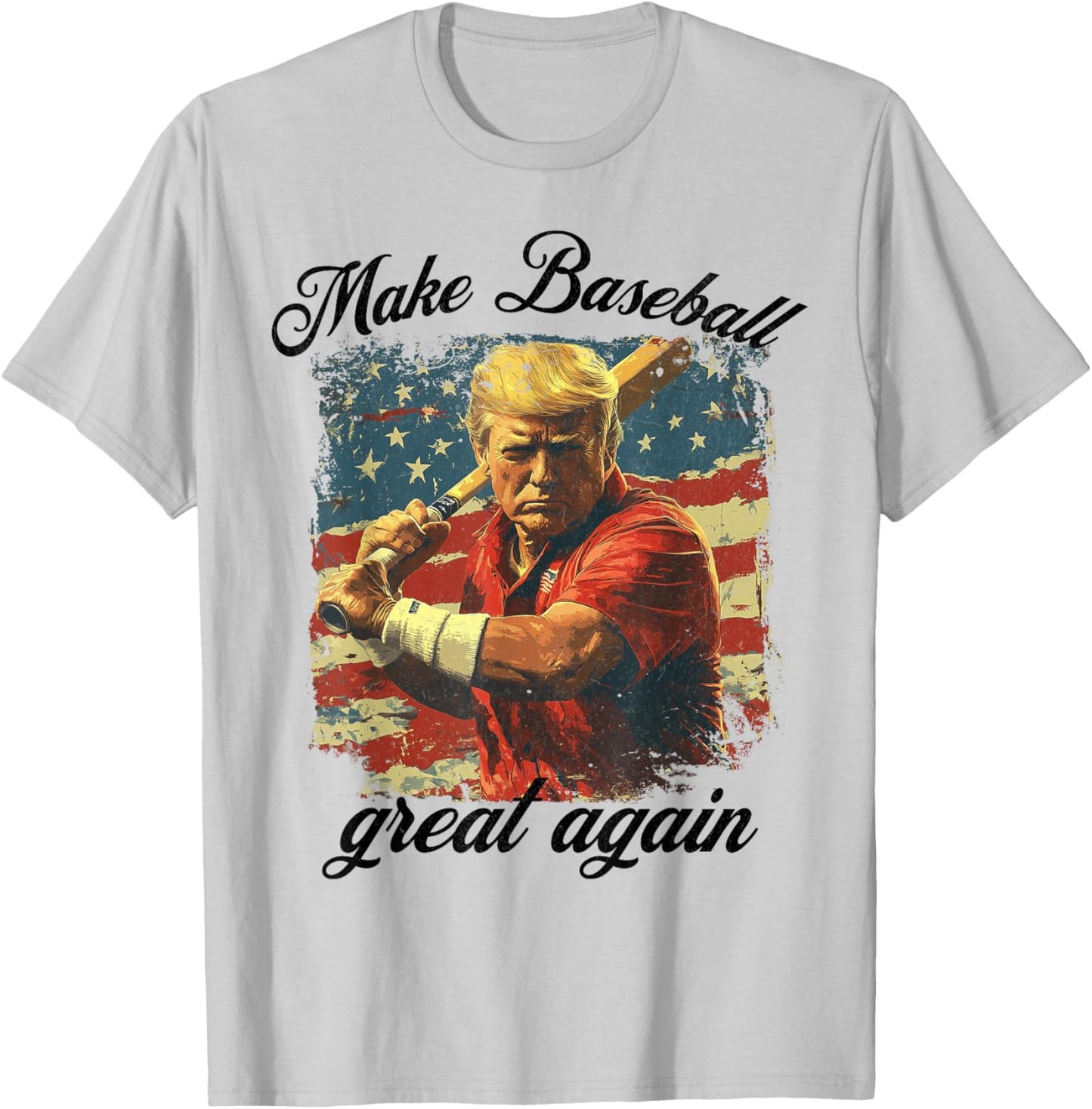 Make Baseball Great Again Funny Baseball Men Women American T-Shirt - T-Shirt | Ash