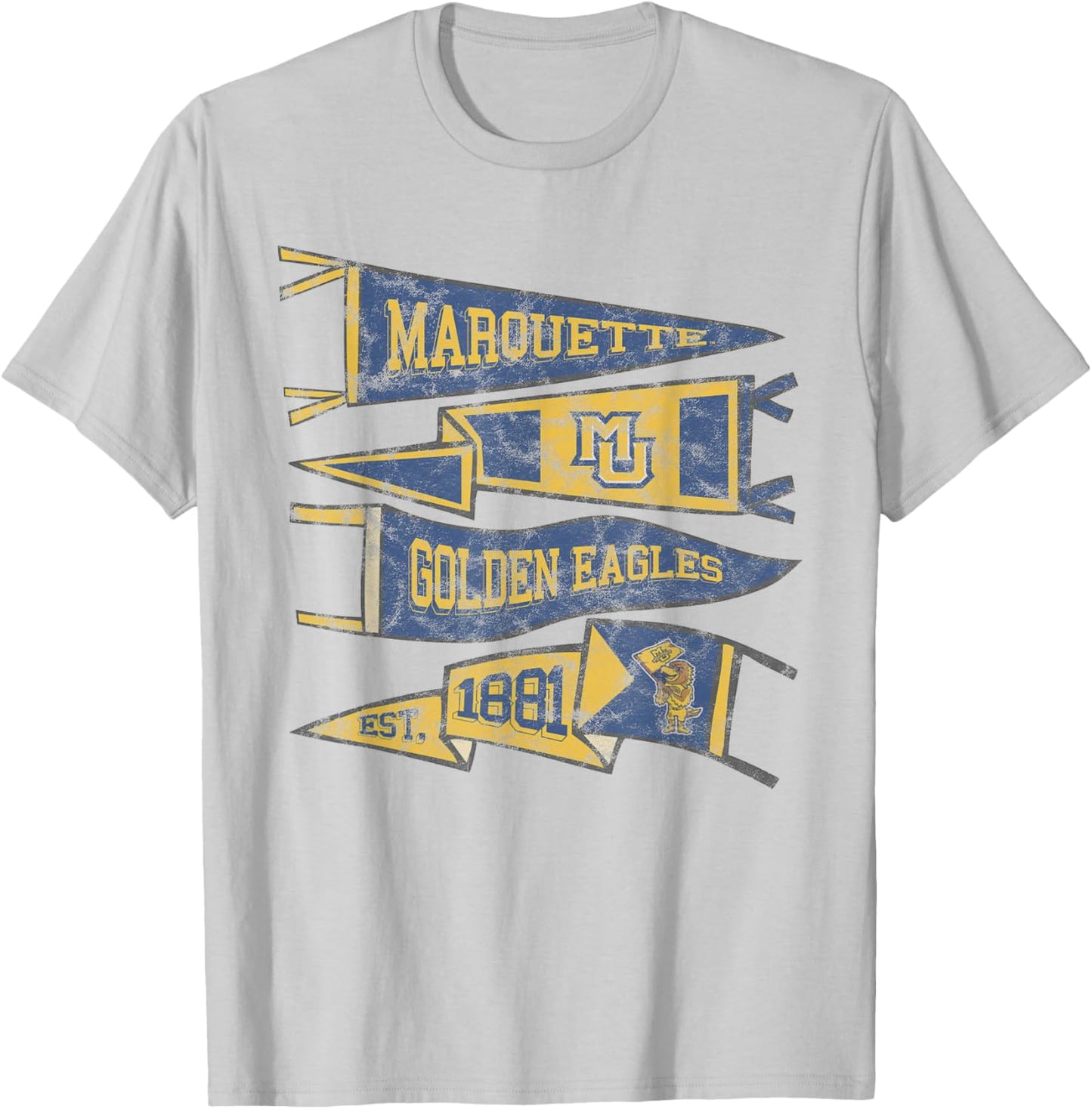 Marquette University Golden Eagles Distressed Pennants T-Shirt - T-Shirt | Ash