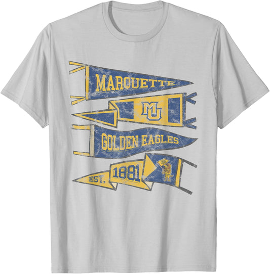 Marquette University Golden Eagles Distressed Pennants T-Shirt - T-Shirt | Ash