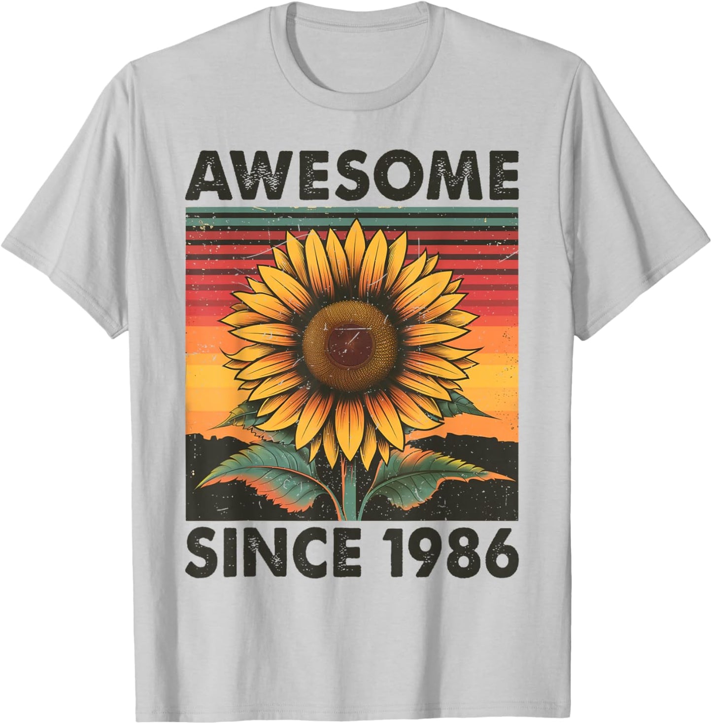 40 Years Old Gift Awesome Since 1986 Sunflower 40th Birthday T-Shirt - T-Shirt | Ash