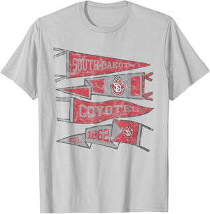 University of South Dakota USD Coyotes Distressed Pennants T-Shirt - T-Shirt | Ash