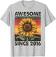 8 Years Old Gift Awesome Since 2016 Sunflower 8th Birthday T-Shirt - T-Shirt | Ash