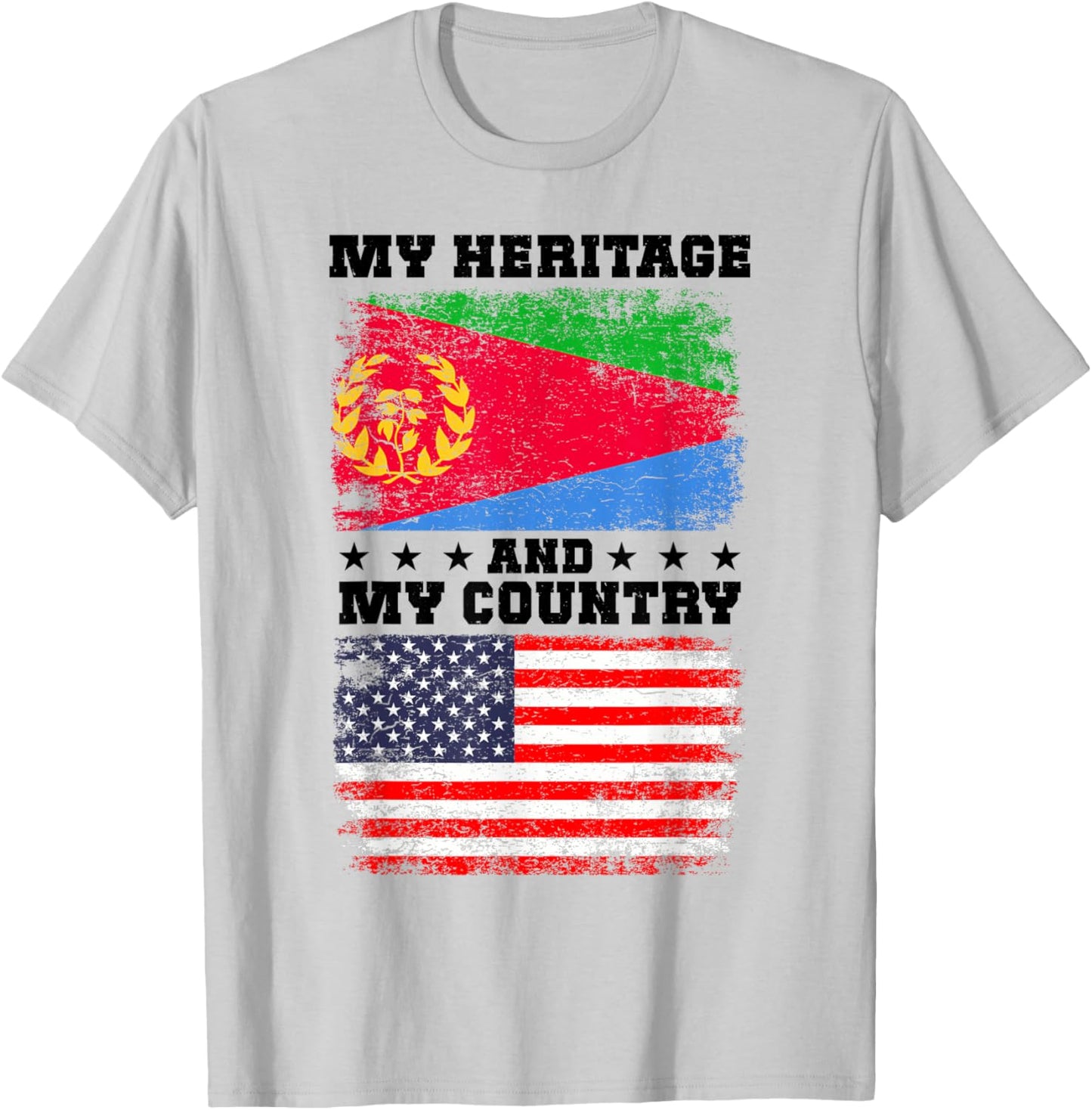Eritrean Heritage Uniform American Outfit US Eritrea Flag T-Shirt - T-Shirt | Ash