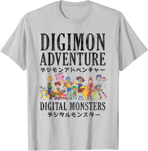 Digimon Adventure Vintage Kanji Characters Digital Monsters T-Shirt - T-Shirt | Ash