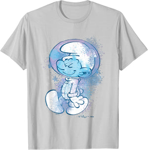 The Smurfs Cute Smurf Astronaut Paint Splash Chest Portrait T-Shirt - T-Shirt | Ash