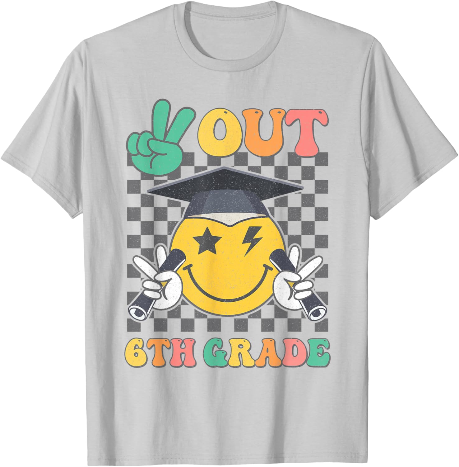 Groovy Peace Out 6th Grade Last Day of School Sixth Grade T-Shirt - T-Shirt | Ash