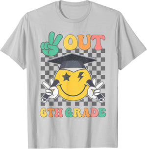 Groovy Peace Out 6th Grade Last Day of School Sixth Grade T-Shirt - T-Shirt | Ash
