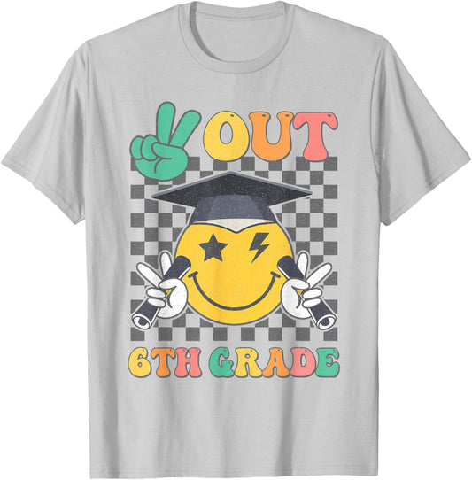 Groovy Peace Out 6th Grade Last Day of School Sixth Grade T-Shirt - T-Shirt | Ash