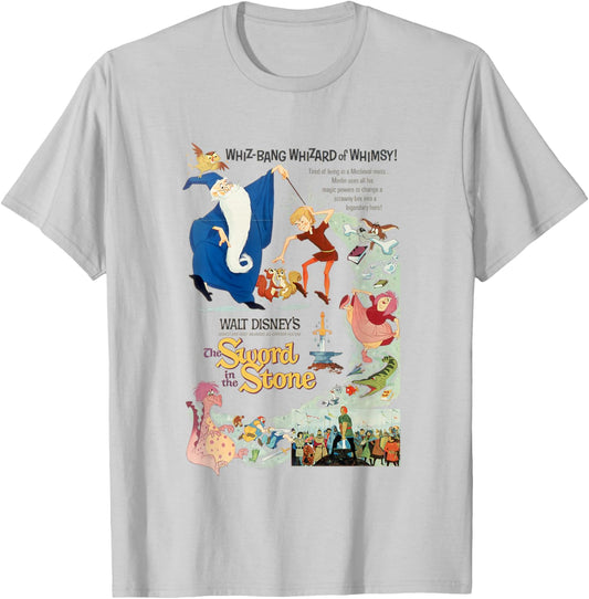 Disney The Sword in The Stone Iconic Retro Big Chest Poster T-Shirt - T-Shirt | Ash