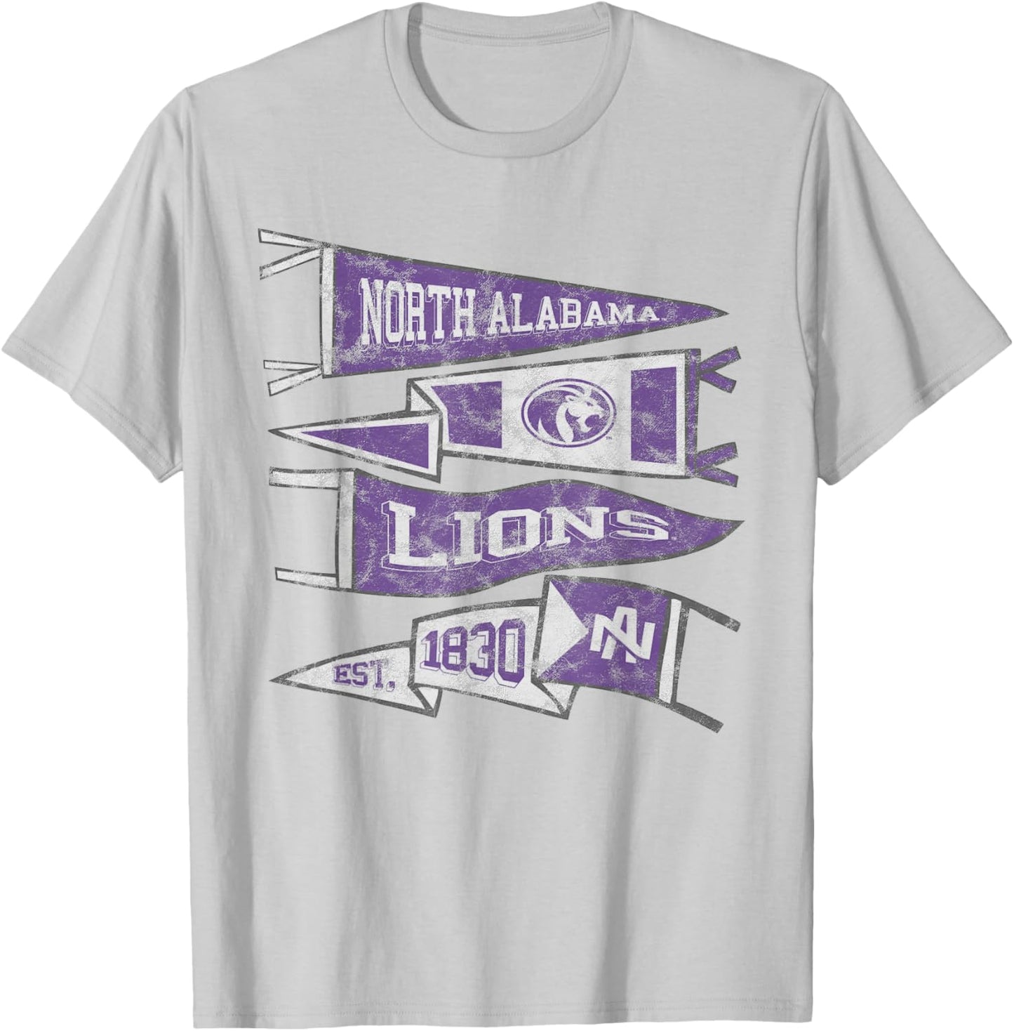 University of North Alabama UNA Lions Distressed Pennants T-Shirt - T-Shirt | Ash