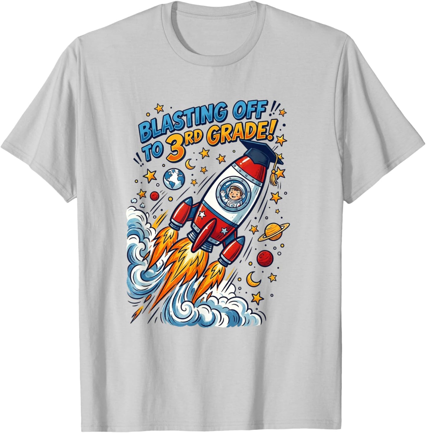 Blasting Off to 3rd Grade Rocket Second Grade Graduation T-Shirt - T-Shirt | Ash