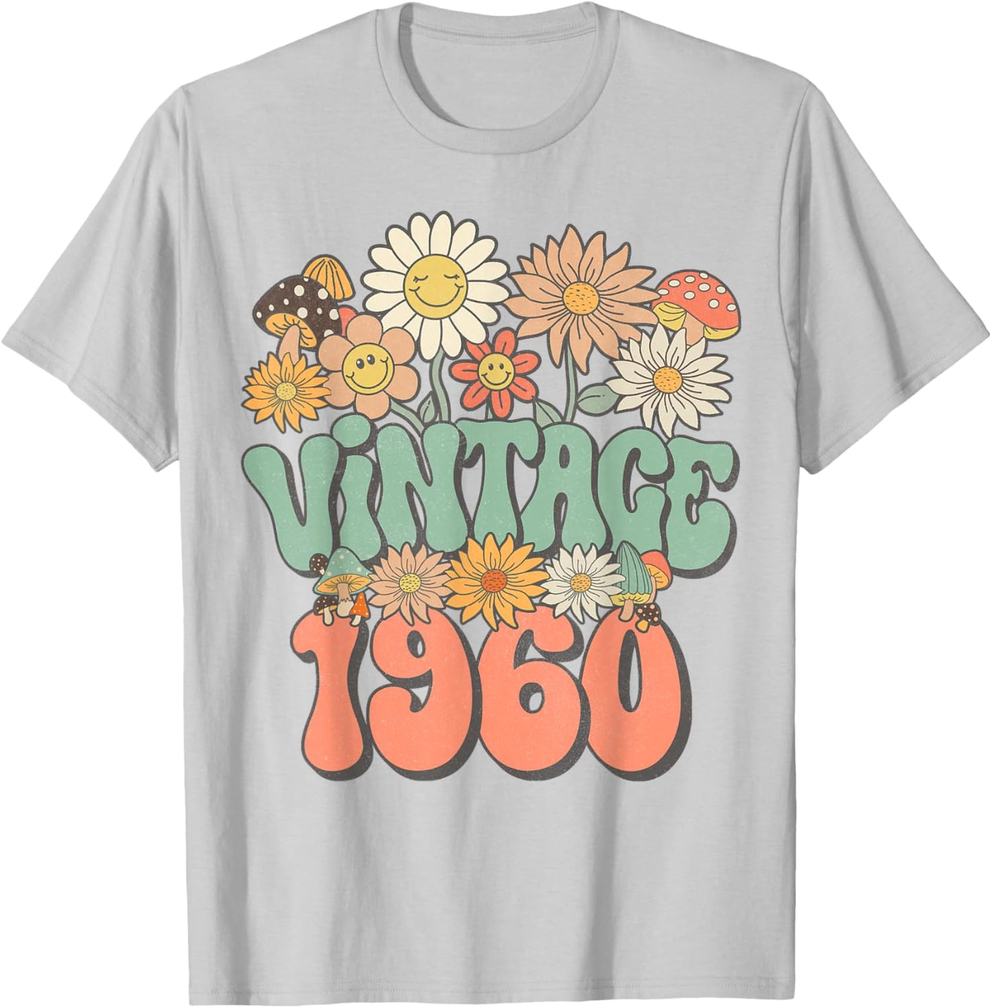 Vintage 1960 Daisy Hippie Groovy Wildflower 65th Birthday T-Shirt - T-Shirt | Ash