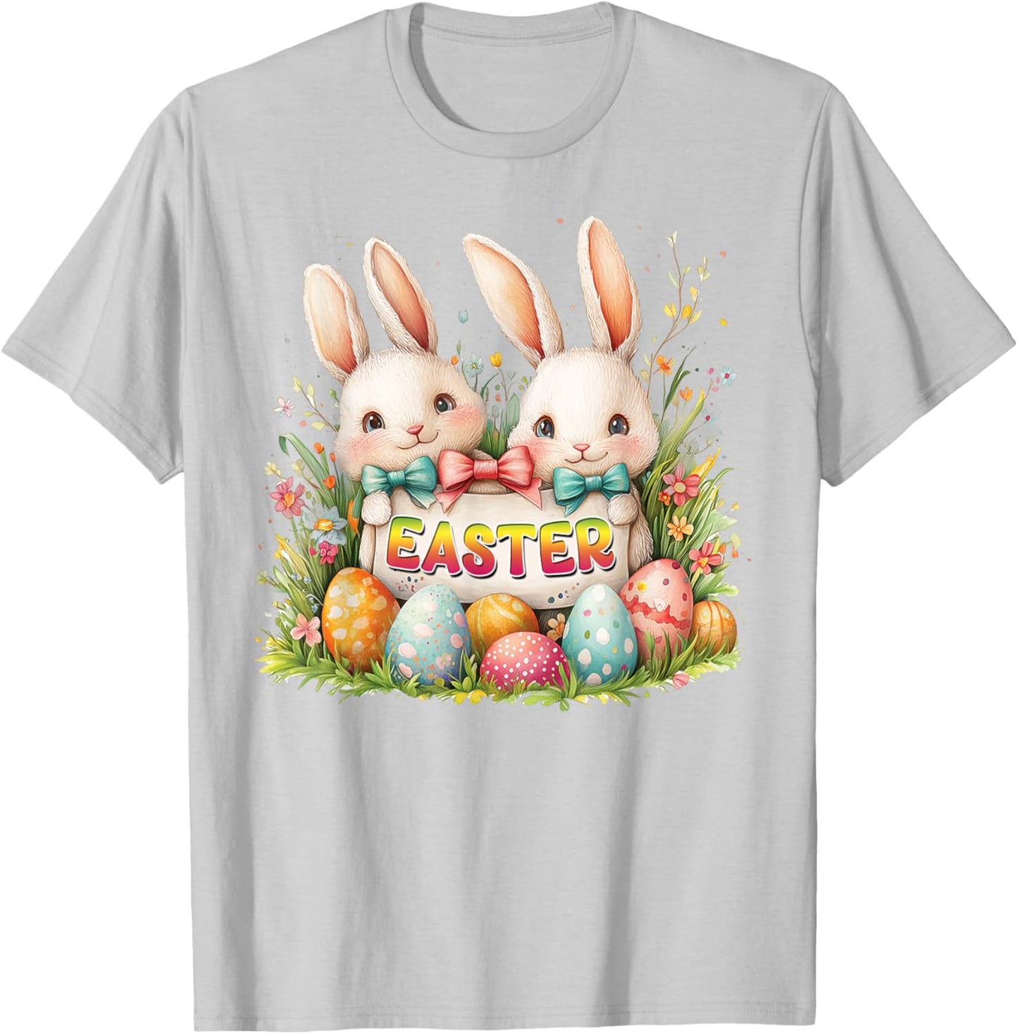 Happy Easter Day - Cute Easter Egg Fun - Couple Bunny Easter T-Shirt - T-Shirt | Ash