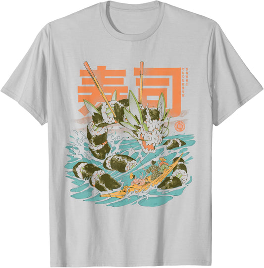 Cucumber Sushi Dragon Japanese Food Lovers Anime Dragon T-Shirt - T-Shirt | Ash