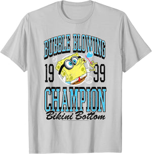 Spongebob Varsity Bubble Blowing Champ 1999 Funny Cartoon T-Shirt - T-Shirt | Ash