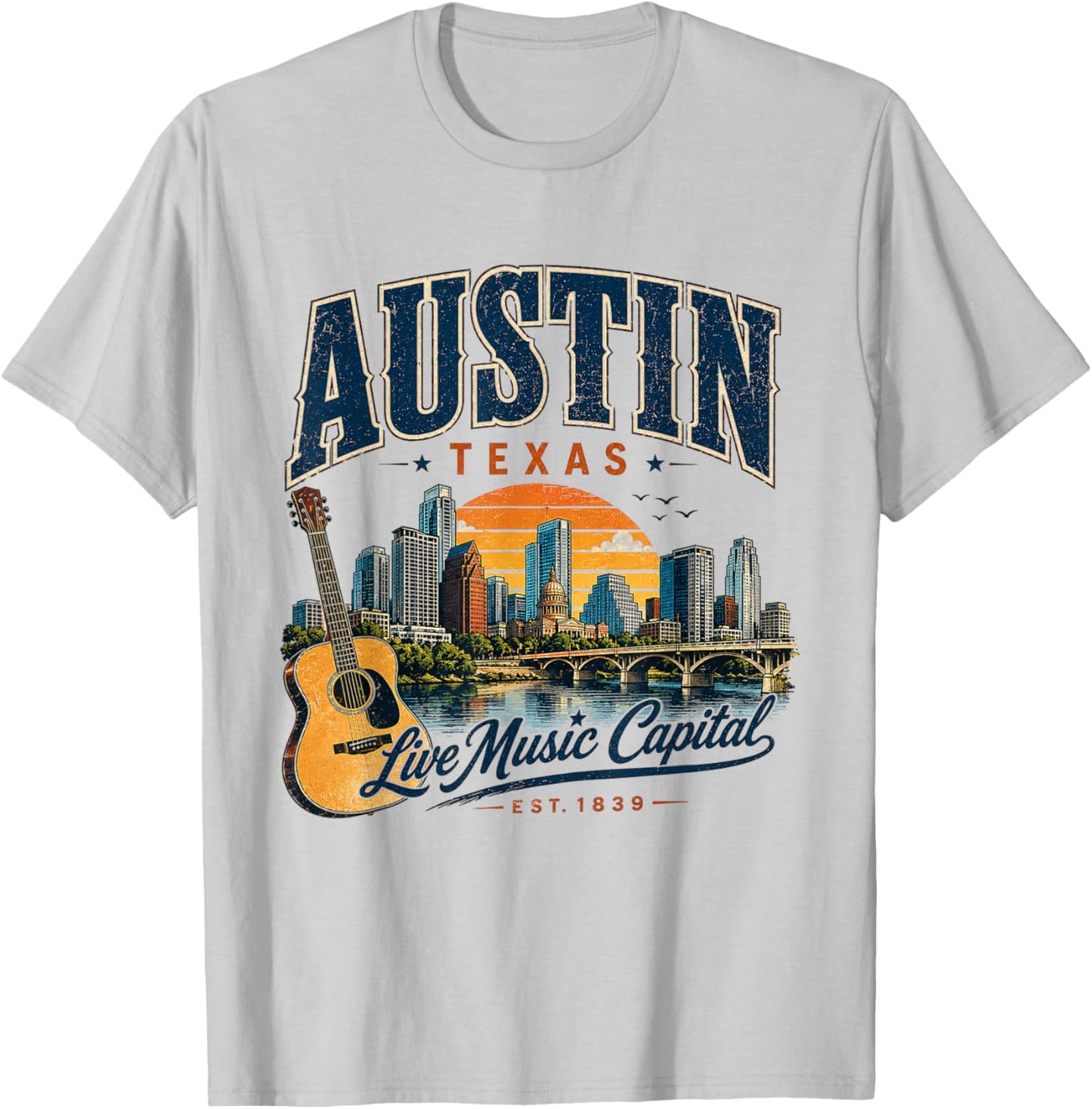 Austin Texas Live Music Capital Vintage Guitar Style T-Shirt - T-Shirt | Ash