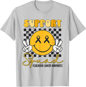 Childhood Cancer Awareness Smile Face Gold Ribbon Support T-Shirt - T-Shirt | Ash