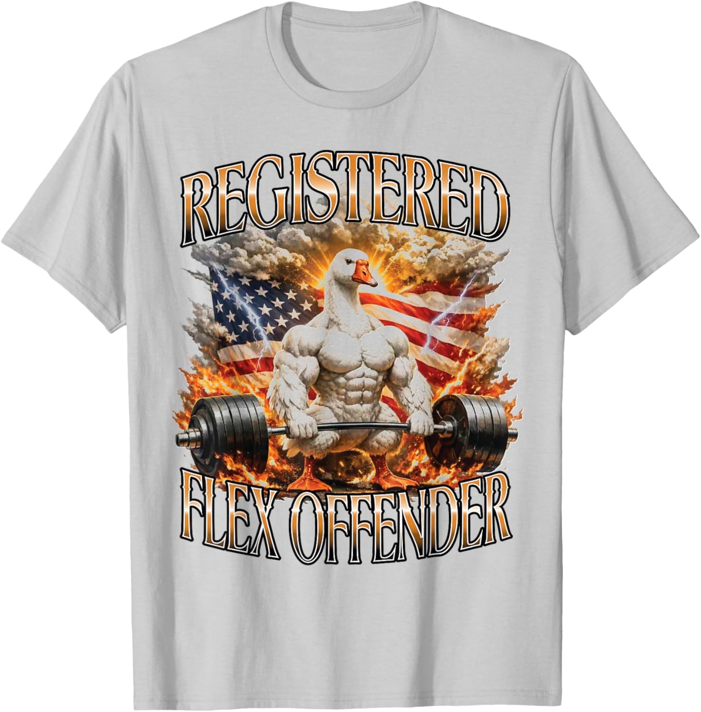 Registered Flex Offender Muscular Goose Gym Workout Bootleg T-Shirt - T-Shirt | Ash