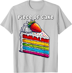 Piece of Cake English Idiom Slice of Rainbow Layer Cake T-Shirt - T-Shirt | Ash