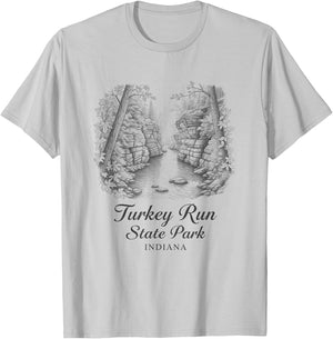 Turkey Run State Park Indiana Sketch Art Design T-Shirt - T-Shirt | Ash