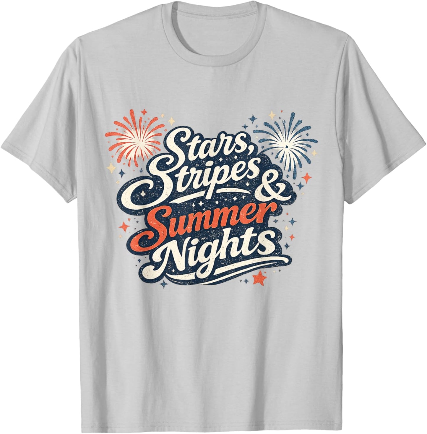 Stars Stripes & Summer Nights Patriotic Retro Graphic T-Shirt - T-Shirt | Ash
